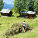 Bergbauer Berktold auf den Alpen bei der Arbeit